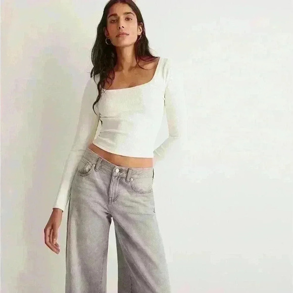 Madewell *Black* Square-Neck Long-Sleeve Crop Tee in Sleekhold Size XS - Picture 1 of 7